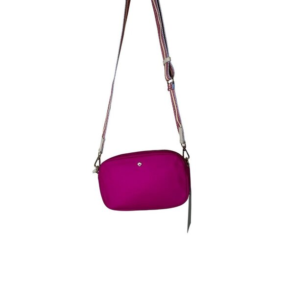 New Antonio Melani Fuchsia Crossbody Nylon Bag Multicolor Strap Gold Accents - Picture 1 of 9